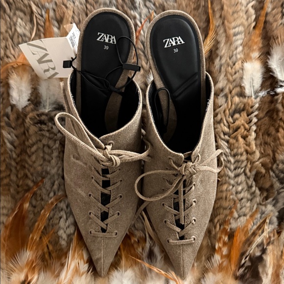 ZARA | High-Heeled Lace Up Mules - Picture 3 of 8